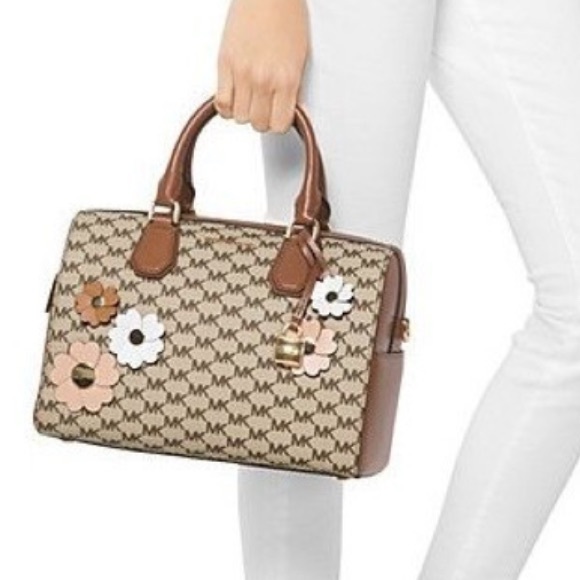 Monogram Floral Appliqué Satchel Mercier - Picture 2 of 16